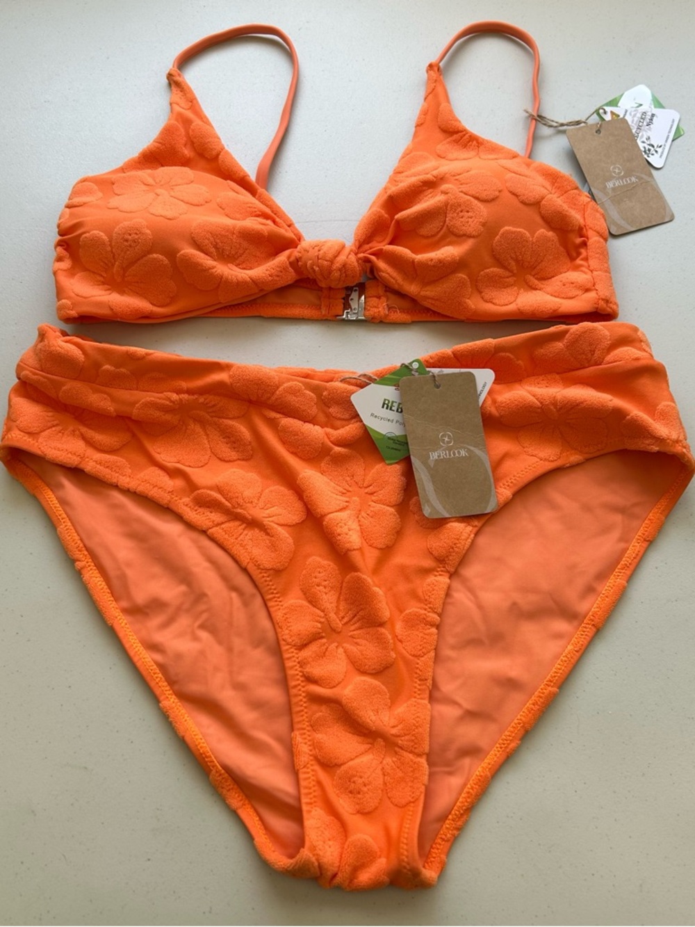 Rebdolls Orange Floral Textured Bikini Set